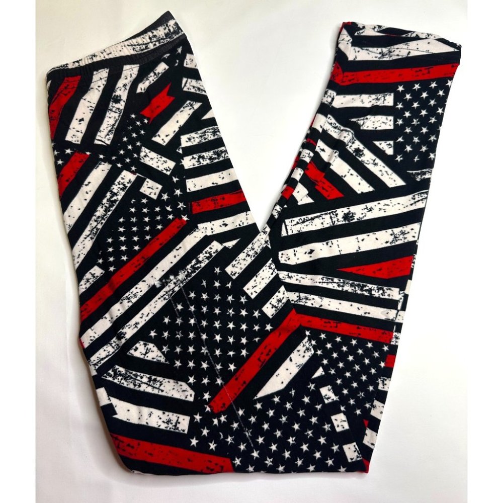 Firefighter Support Thin Red Line Flag Buttery Soft Boutique Leggings NEW